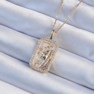 316L Çelik Zincir Altın Renk Zirkon Taşlı Yüz Figürlü Tarot Kolye