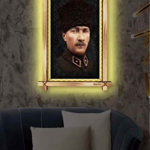 SANATSAL ATATÜRK  RUSTİK LEDLİ TABLO