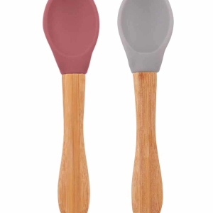 OiOi Bambu Saplı Silikon Mama Kaşığı 2li Velvet Rose / Powder Grey