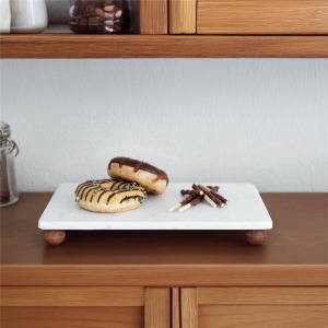 Akayev Mermer Beyaz 30x20 Cm Ahşap Boncuk Ayaklı Sunumluk