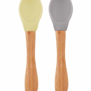 OiOi Bambu Saplı Silikon Mama Kaşığı 2li Mellow Yellow / Powder Grey