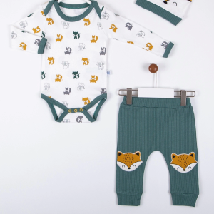 3-12 Ay Erkek Bebek Alt&Üst Takımı Little Fox 3'lü Yeşil