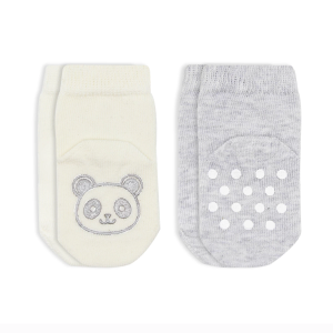 Bistyle Hayvan Figürlü Kaymaz Soket Çorap 2'Li BS10104 Gri Ekru