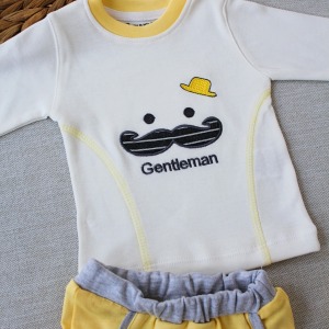 3-6 6-9 9-12 Ay Gentleman Erkek Nakışlı Şapkalı Uzun Kollu Sweat 3lü Erkek Bebek Takımı