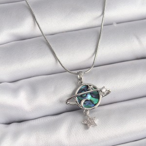 316L Çelik Gümüş Renk Zincir Zirkon Taşlı Gezegen Model Kadın Kolye