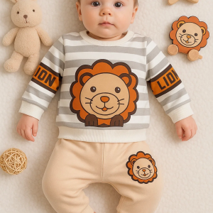 3-18 Ay Erkek Bebek Alt&Üst Takımı Aslan 2'li Gri