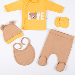 3 Ay Bebek Hastane Çıkışı Love Bear Nakışlı 5'li Erkek Sarı