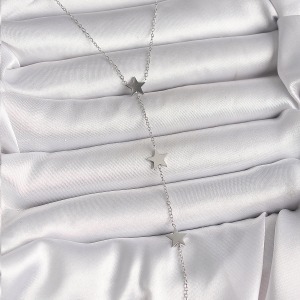 316L Çelik Gümüş Renk Yıldızlı Model Topçuk Detay Kadın Y Kolye