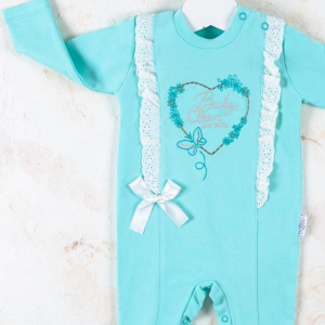 3-12 Ay Kız Bebek Tulumu Love Kalp Nakışlı Yeşil