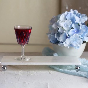 Akayev Mermer Beyaz 30x15 cm Gümüş Boncuk Ayaklı Sunum Tabağı