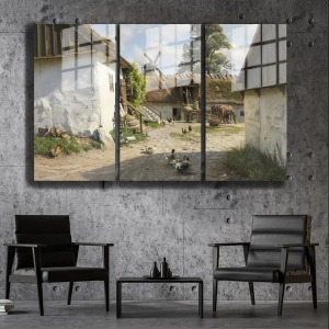 Ünlü Ressamlar ve Yapıtları Modern Yaşam Alanları İçin 3'lü Dikey Cam Tablo 03