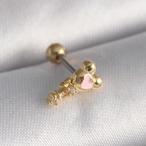 316L Çelik Gold Renk Zirkon Taş Detay Pembe Kalp İşleme Tragus Piercing