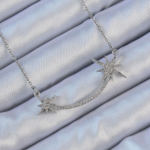 316L Çelik Zincir Gümüş Renk Zirkon Taşlı Kutup Yıldızı Kolye