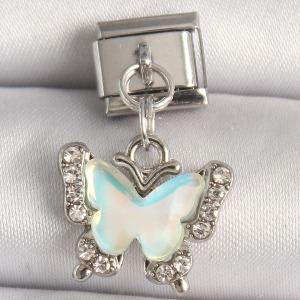 316L Çelik Gümüş Renk Zirkon Taşlı Sarı Mineli Kelebek Model Nomination Charm