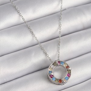 316L Çelik Gümüş Renk Zincir Renkli Zirkon Taşlı Xoxo Model Kadın Kolye