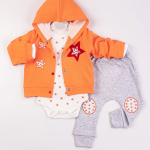 Yeni Doğan 3-6 Ay Kız Bebek Takımı Yıldız Kapişonlu Turuncu