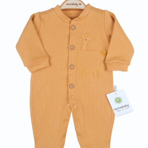 3-12 Ay Erkek Bebek Tulumu Zürafa Nakışlı Cepli Hardal