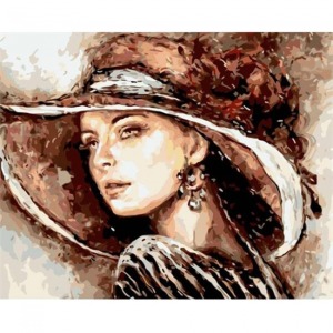  Büyük Şapkalı Lady Sayılarla Boyama Seti Kasnaklı  40 x 50