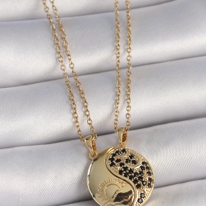 316L Çelik Gold Renk Zincir Zirkon Taşlı Ying Yang Model Gün Batımı İşlemeli Arkadaşlık Kadın Kolye