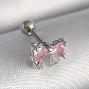 316L Çelik Gümüş Renk Pembe Zirkon Taşlı Fiyonk Tragus Piercing