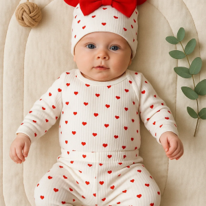 Kalp Desenli Şapkalı 3'lü Hastane Çıkışı