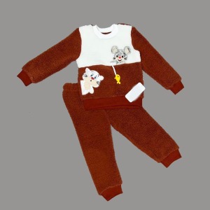 1-2-3 Yaş Sallanan Balık Nakışlı Kuzu Kumaş Sweat Pantolon Uzun Kollu Kız Erkek 2 Li Takımı