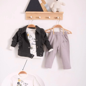 3-18 Ay Kız Bebek Takımı Fırfır Detay 3 Lü Siyah