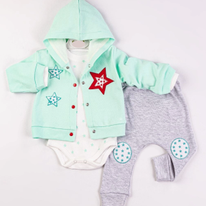 Yeni Doğan 3-6 Ay Kız Bebek Takımı Yıldız Nakışlı Kapişonlu Yeşil