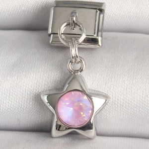 316L Çelik Gümüş Renk Pembe Zirkon Taşlı Yıldız Model Nomination Charm