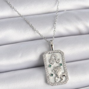 316L Çelik Gümüş Renk Zincir Aslan Burcu Zirkon Taşlı Kadın Kolye