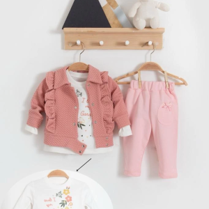 3-18 Ay Kız Bebek Takımı Fırfır Detay 3 Lü Somon