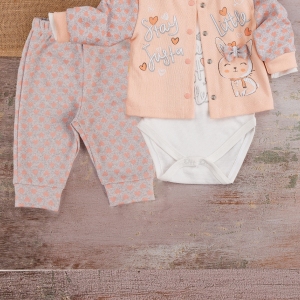 3-9 Ay Kız Bebek Takımı Stay Little Puan 3'lü Hırkalı Somon