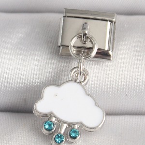 316L Çelik Gümüş Renk Beyaz Bulut Model Zirkon Taşlı Damla Detay Nomination Charm