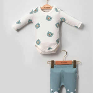 3-18 Ay Erkek Bebek Takımı Kulaklı Ayıcık 3'lü Yeşil