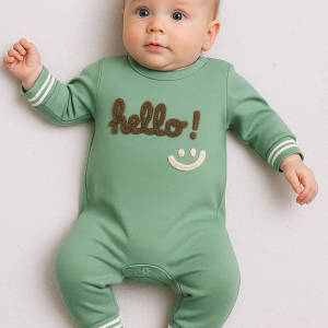 3-12 Ay Erkek Bebek Tulum Hello Nakışlı Yeşil