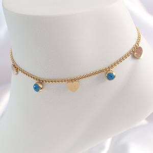 316L Çelik Gold Renk Zincir Model Kalp Figür Nazar Boncuk Detay Kadın HalHal