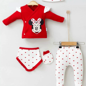 3 Ay Kız Bebek Mickey 5'li Hastane Çıkışı Kırmızı