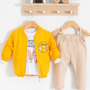 3-18 Ay Erkek Bebek Takımı Forest Hırkalı 3'lü Sarı