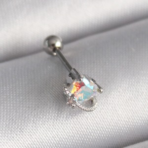 316L Çelik Gümüş Renk Zirkon Taşlı Kalp Tragus Piercing