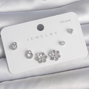 Pirinç Gümüş Renk Zirkon Taşlı Kar Tanesi Model 925 Ayar Gümüş Çivi Kadın Küpe Seti