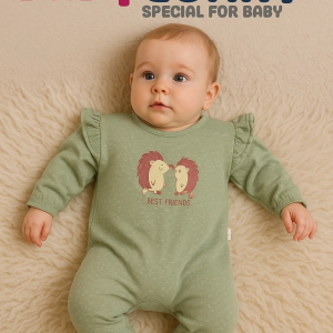 3-12 Ay Kız Bebek Tulum Kirpi Nakışlı Yeşil