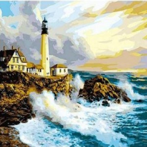  Deniz Feneri Ve Dalgalar Sayılarla Boyama Seti   Kasnaklı  40 x 50