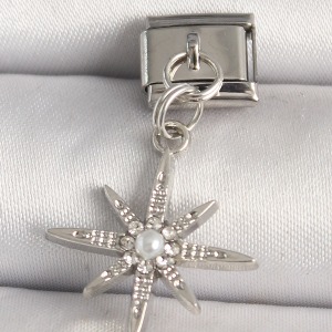 316L Çelik Gümüş Renk Zirkon Taşlı İnci Detay Yıldız Model Nomination Charm