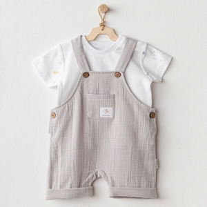 Andywawa Ac25621 Ocean İs My Happy Place Müslin Bebek Salopet Takım Grey