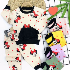 9-12-18-24 Ay Bayan Mickey Baskılı Cepli 2li Kız Bebek Takımı