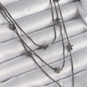 Pirinç Füme Renk 3'Lü Yıldız Model Kadın Kolye