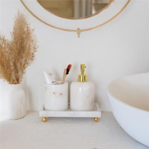 Akayev Mermer Beyaz 3 Parça Gold Ayak Banyo Seti Mutfak Sıvı Sabunluk Seti