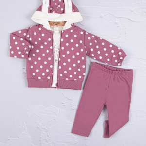 3-18 Ay Kız Bebek Takımı Tavşan Kulaklı Puanlı 3'lü Mor