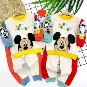 9-12-18-24 Ay Mickey Ve Arkadaşları Desenli Uzun Kollu Sweat 2li Kız Erkek Bebek Takımı