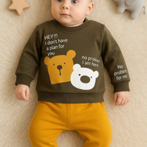 3-18 Ay Erkek Bebek Takımı No Problem Bear 2'li Hardal